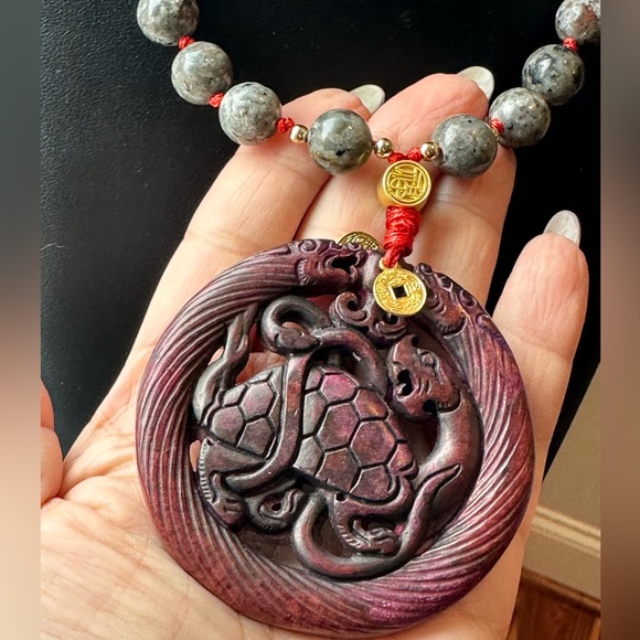 ANTIQUE JADE XUANWU + YOOPERLITE NATURAL STONE NECKLACE one size - Picture 8 of 12